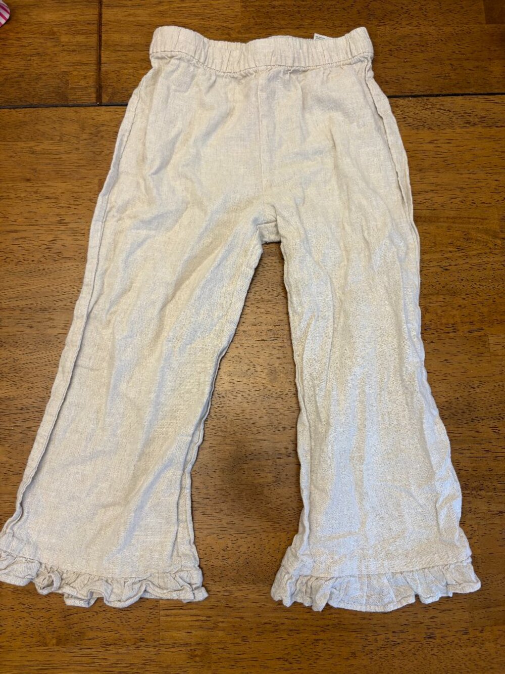 ๐ง H&M Girl's Linen Blend Pants Bottoms Tan Beige Ruffle Hem Size 5 Pull On